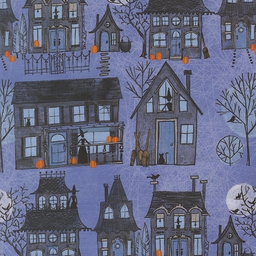Coven Dusk Witch Village Landscape and Nature Haunted Houses - Robin Pickens for Moda